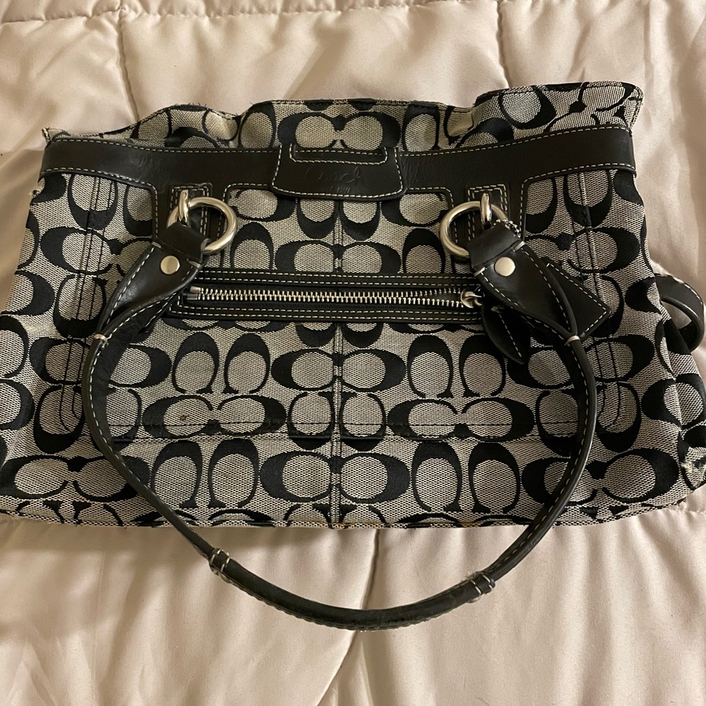 Coach Black and Gray Signature Shoulder Bag